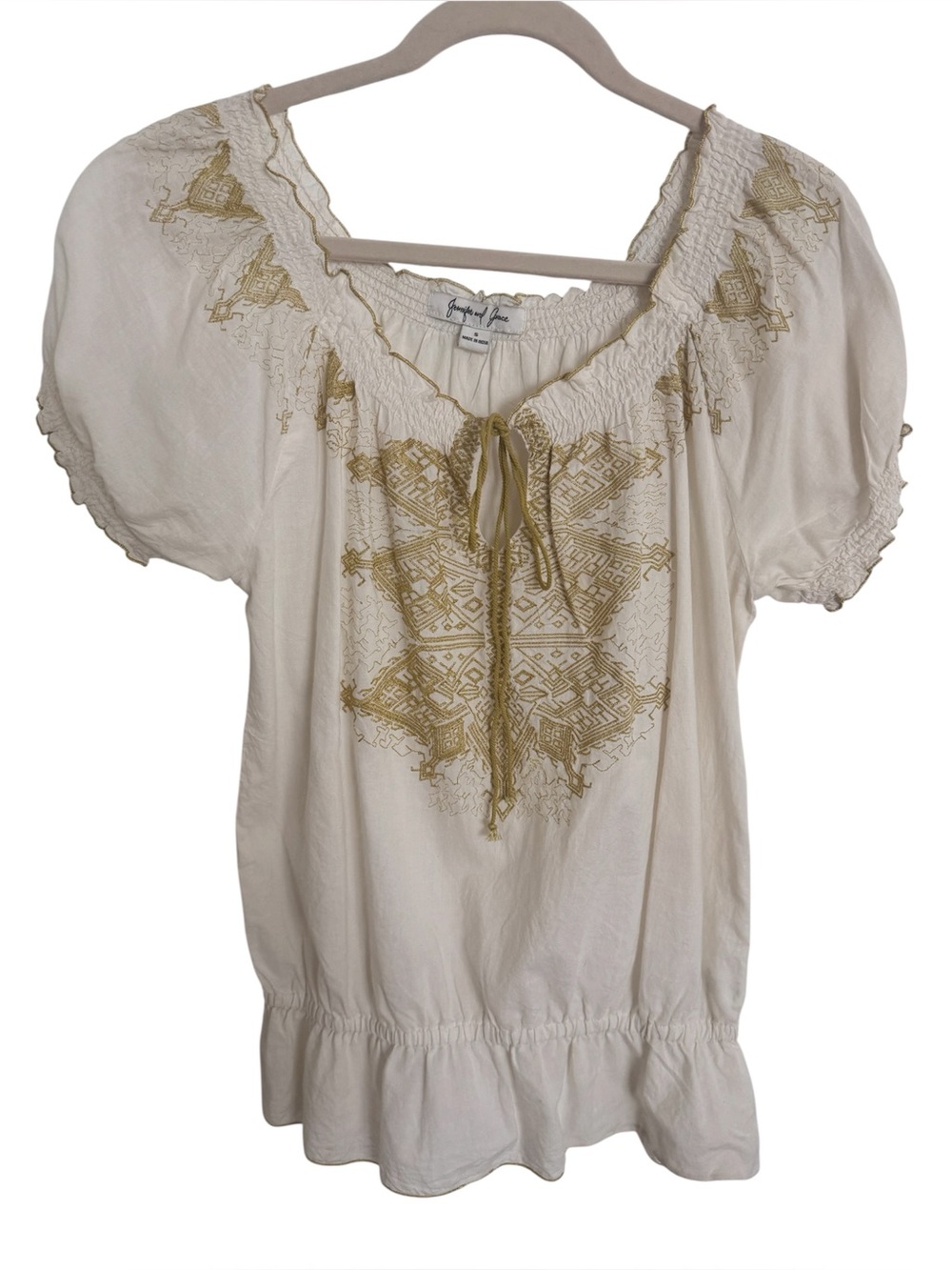 Short sleeve boho peasant top